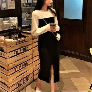 Mock Two-piece Paneled Knit Dress