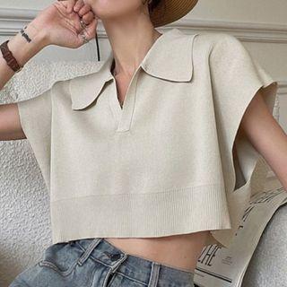 Oversized Cropped Polo Shirt As Shown In Figure - One Size