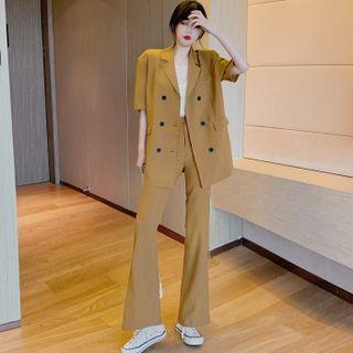 Set: Short-sleeve Double Breasted Blazer + Dress Pants