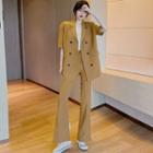 Set: Short-sleeve Double Breasted Blazer + Dress Pants