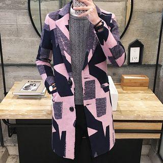 Patterned Notch Lapel Woolen Coat