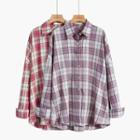 Long-sleeve Plaid Shirt / Shawl / Set