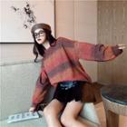Striped Sweater / Mini Faux Leather Skirt
