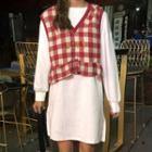 Plaid Vest / Sweatshirt Mini Dress