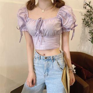 Square Neck Short-sleeve T-shirt Purple - One Size