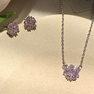 Rhinestone Sakura Earring / Pendant Necklace