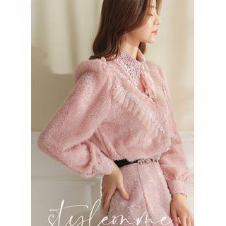 Lace-trim Furry Blouse