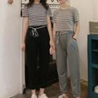 Striped Short Sleeve Cropped T-shirt / Harem Pants