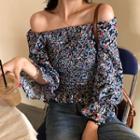 Long-sleeve Frill Trim Floral Top