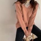 V-neck Dip-back Sweater Light Orange - One Size