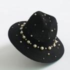 Faux Pearl Accent Bowler Hat