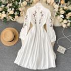 Long-sleeve Embroidered Flower A-line Dress