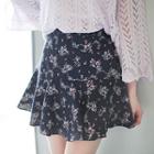 Floral Linen Blend A-line Mini Skirt