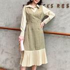 Mock Two-piece Double-breasted Long-sleeve Dress