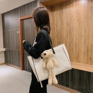 Bear Plush Accent Fleece Tote Bag