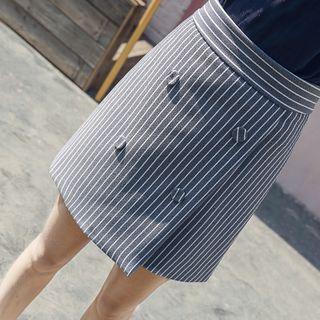 Striped Double Breasted A-line Skirt