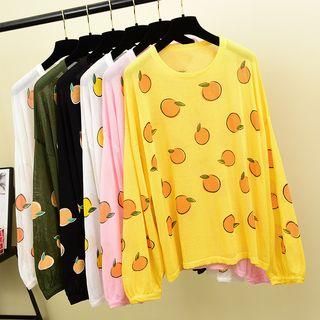Orange Print Long-sleeve Knit Top