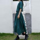 Set: Elbow-sleeve Wrap Blouse + Midi A-line Skirt
