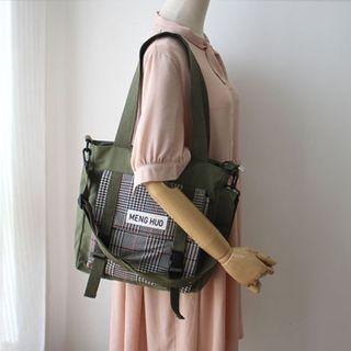 Plaid Panel Crossbody Tote Bag