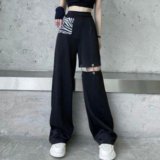 Zebra Print Grommet Wide-leg Pants