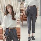 Set: Plain Shirt + Striped Straight-fit Pants