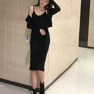 Set: Zip Hoodie + Spaghetti-strap Midi Dress