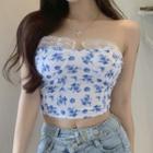 Flower Print Tube Top Blue & White - One Size