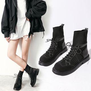 Lace-up Knit Short Boots