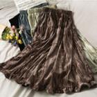 Ruffled-edge Velvet Midi Skirt