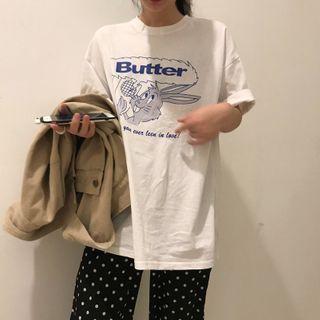 Short-sleeve Cartoon Print T-shirt / Dotted Pants