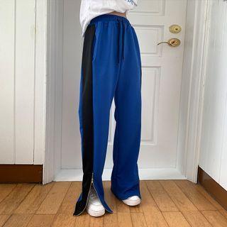Contrast-trim Zip-hem Pants