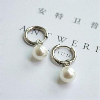 Faux Pearl Alloy Dangle Earring 1 Pair - Silver & White - One Size