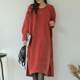Round-neck Fleece Midi Dress
