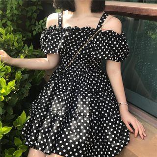 Open Shoulder Dotted Minidress