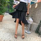 Ruffle-tiered Linen Blend Long Skirt
