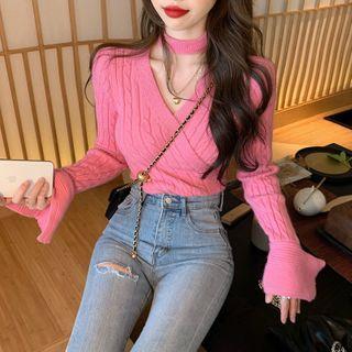 Cutout Front Cable Knit Plain Sweater