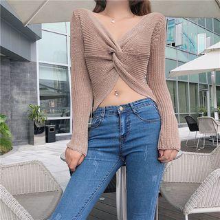 Crop Knit Pullover Khaki - One Size
