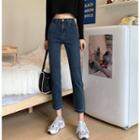 Contrast Stitched Cropped Boot-cut Jeans