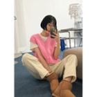 V-neck Dip-back Knit Vest Pink - One Size