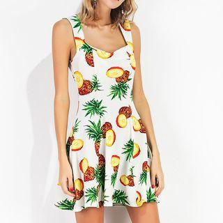 Pineapple Print Sleeveless A-line Dress