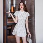 Set: Short-sleeve Floral A-line Dress + Shorts