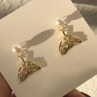 Faux Pearl Rhinestone Whale Tail Dangle Earring 02 - 1 Pair - Clip On Earring - One Size