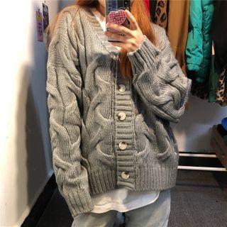 Plain Over-sized Cable-knitted Cardigan Gray - One Size
