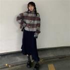 Plaid Sweater / Long-sleeve Midi Dress