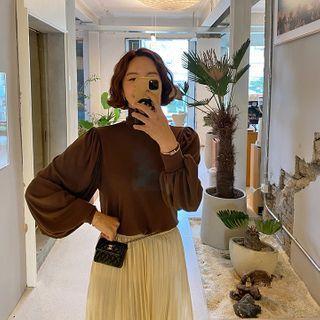 Turtle-neck Bishop-sleeve Top