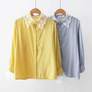 Ruffle Trim Polka Dot Lace Blouse