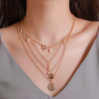 Pendant Star Layered Necklace 01 - 2231 - Gold - One Size