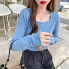 Square-neck Light Knit Top In 5 Colors