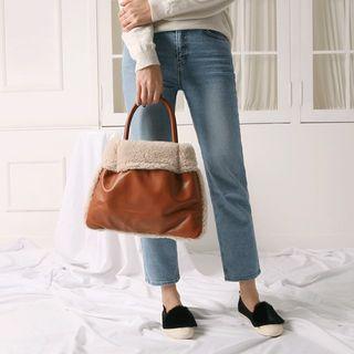 Sherpa-fleece Panel Tote With Shoulder Strap