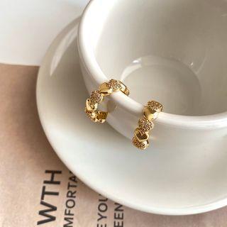 Heart Alloy Hoop Earring 1 Pair - S925 Silver Needle Earring - Gold - One Size